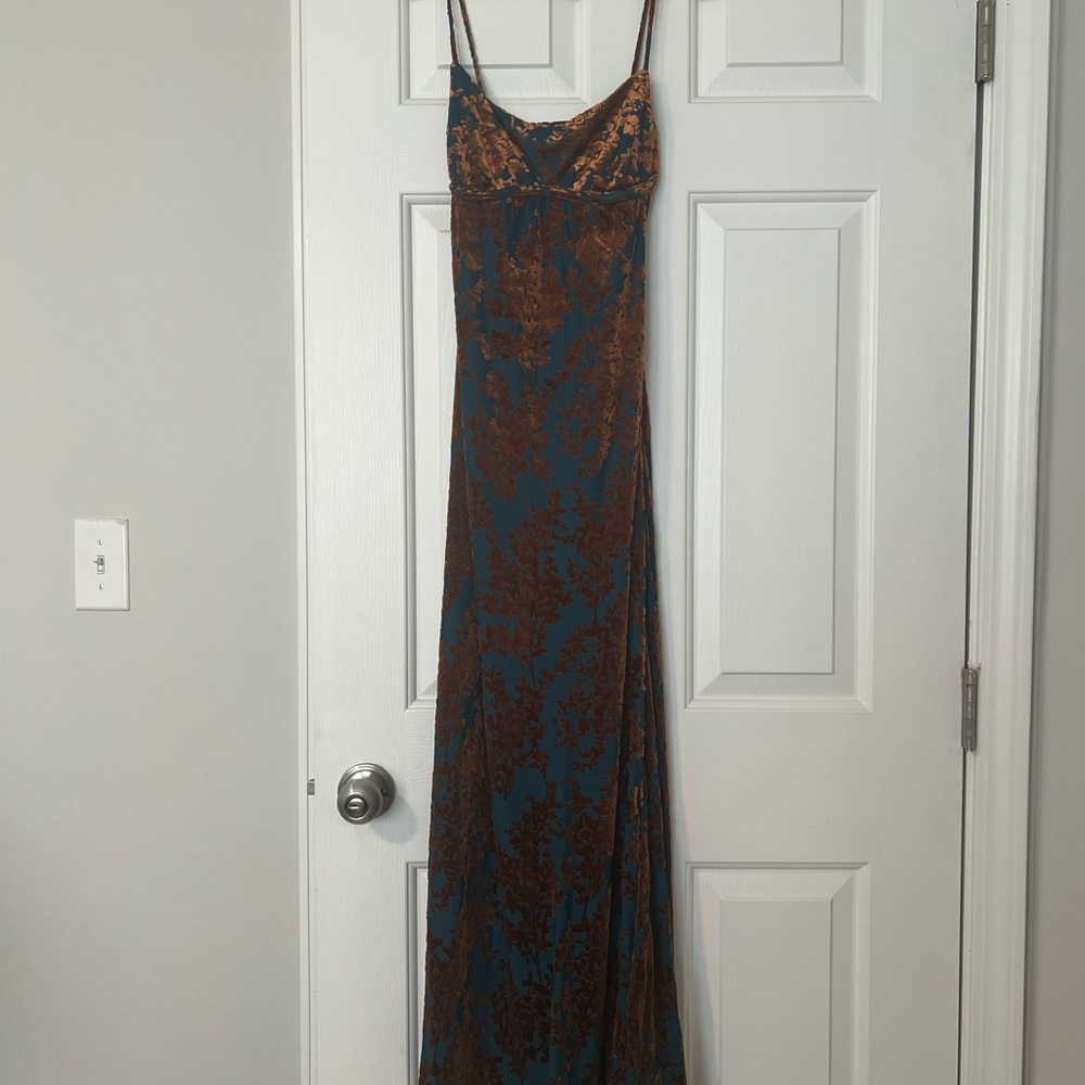 Sincerely Jules Teal and Brown Floral Slip Maxi Dress